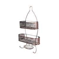 Bronze plated metal bathroom 2 tier shower caddy shampoo decorative above bathtub with towel hook HD