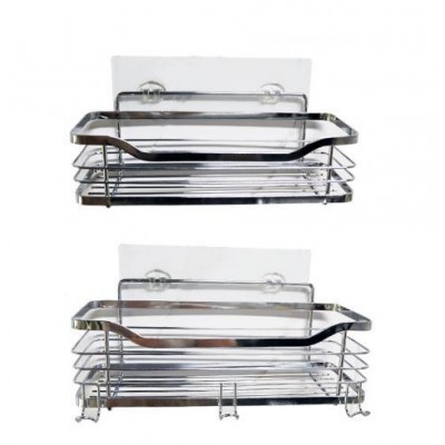 Self-Adhesive Wall Mounted Stainless Steel Double Shower Caddy